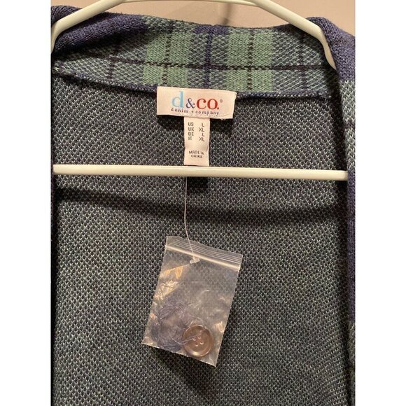 Denim & Co. Plaid Sweater Coat Green Blue Large NWT QVC - Picture 3 of 5